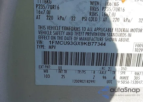 2009 Ford Escape Xlt z USA, uszkodzony, nr VIN 1FMCU93GX9KB77344